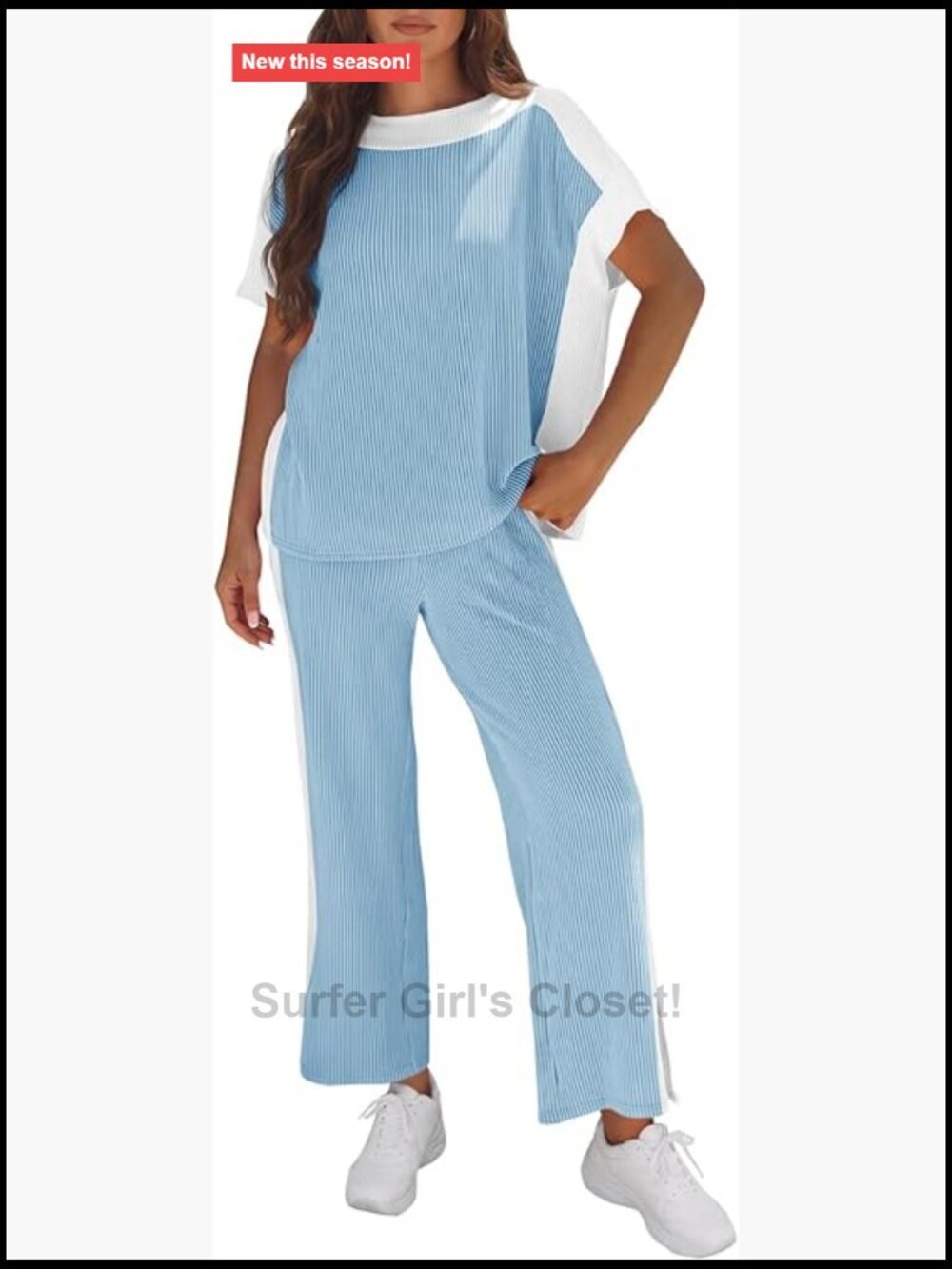Textured Color Block Lounge Set with Wide Leg Pants